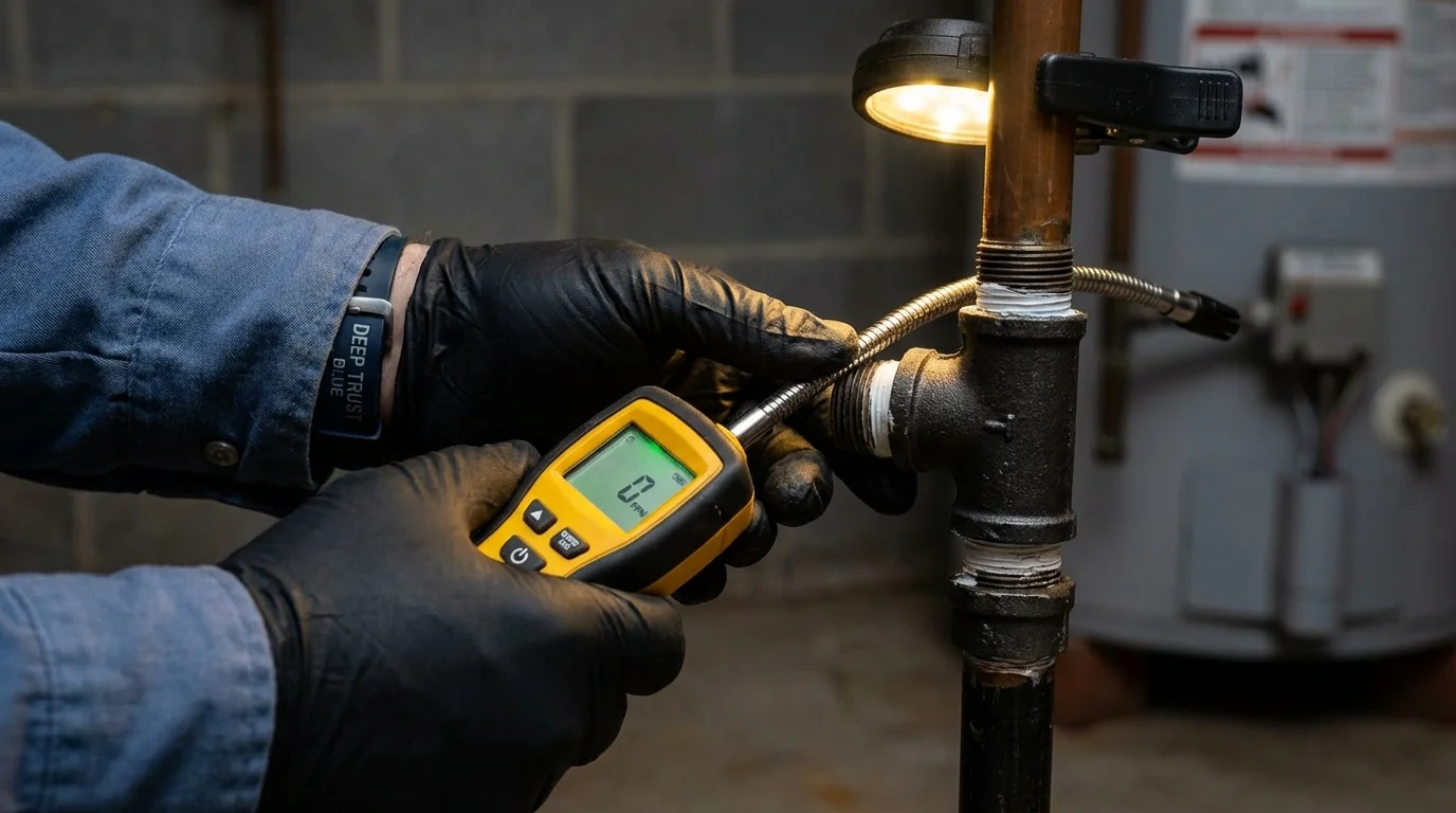 Gas leak detection with electronic sniffer by Johns Plumbing LLC in Comanche